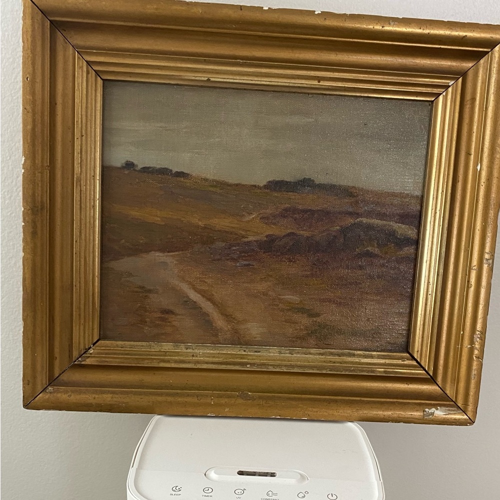 Vintage circa 1940 landscape  in original hand made frame. 13-3/4” W x 11 3/4”H